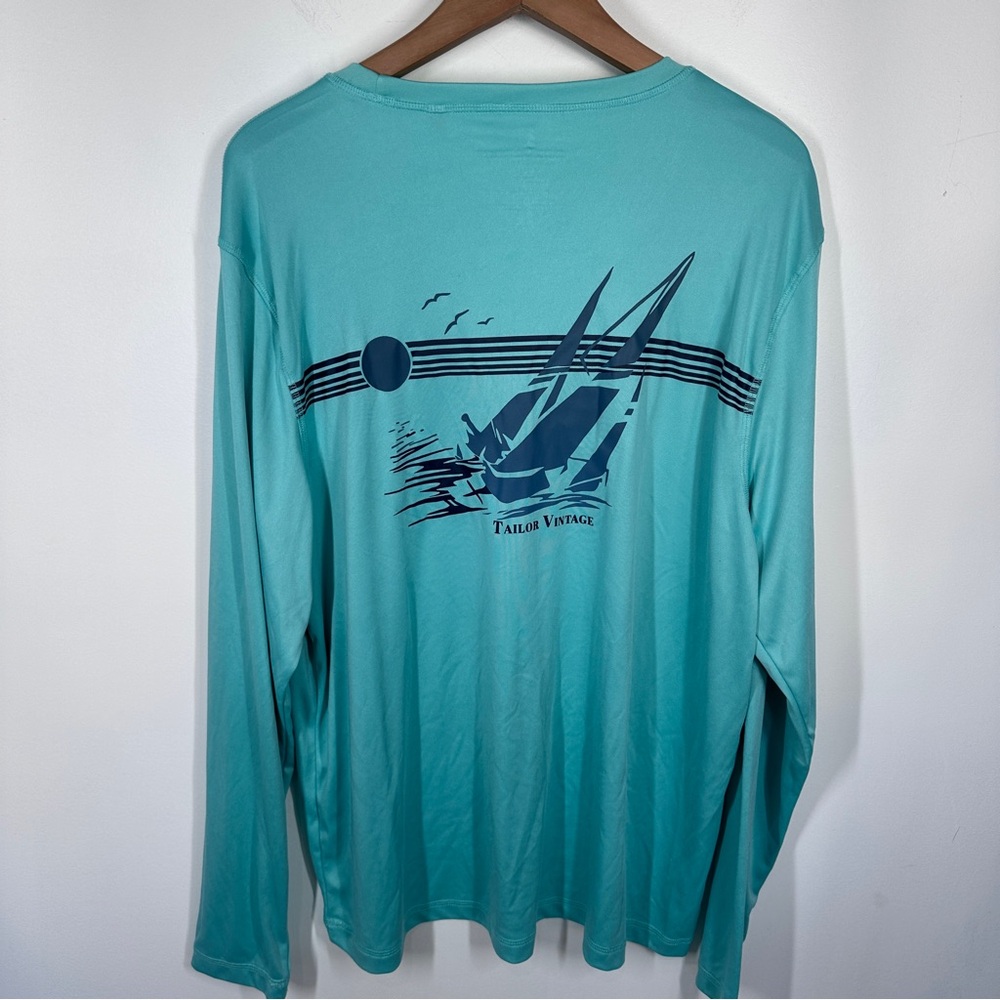 Tailor Vintage Teal Long Sleeve Shirt Size XL Sailboat Graphic